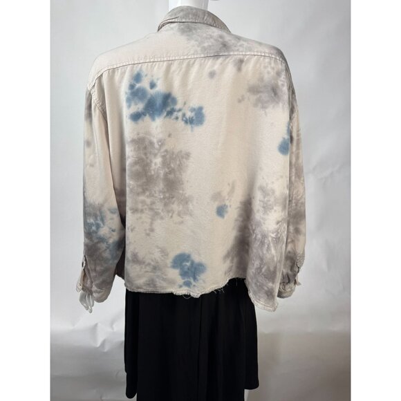 Vintage Havana Tie-Dye Tencel Button-Up Shirt Jacket With Pockets & Frayed Hem L - Picture 11 of 16